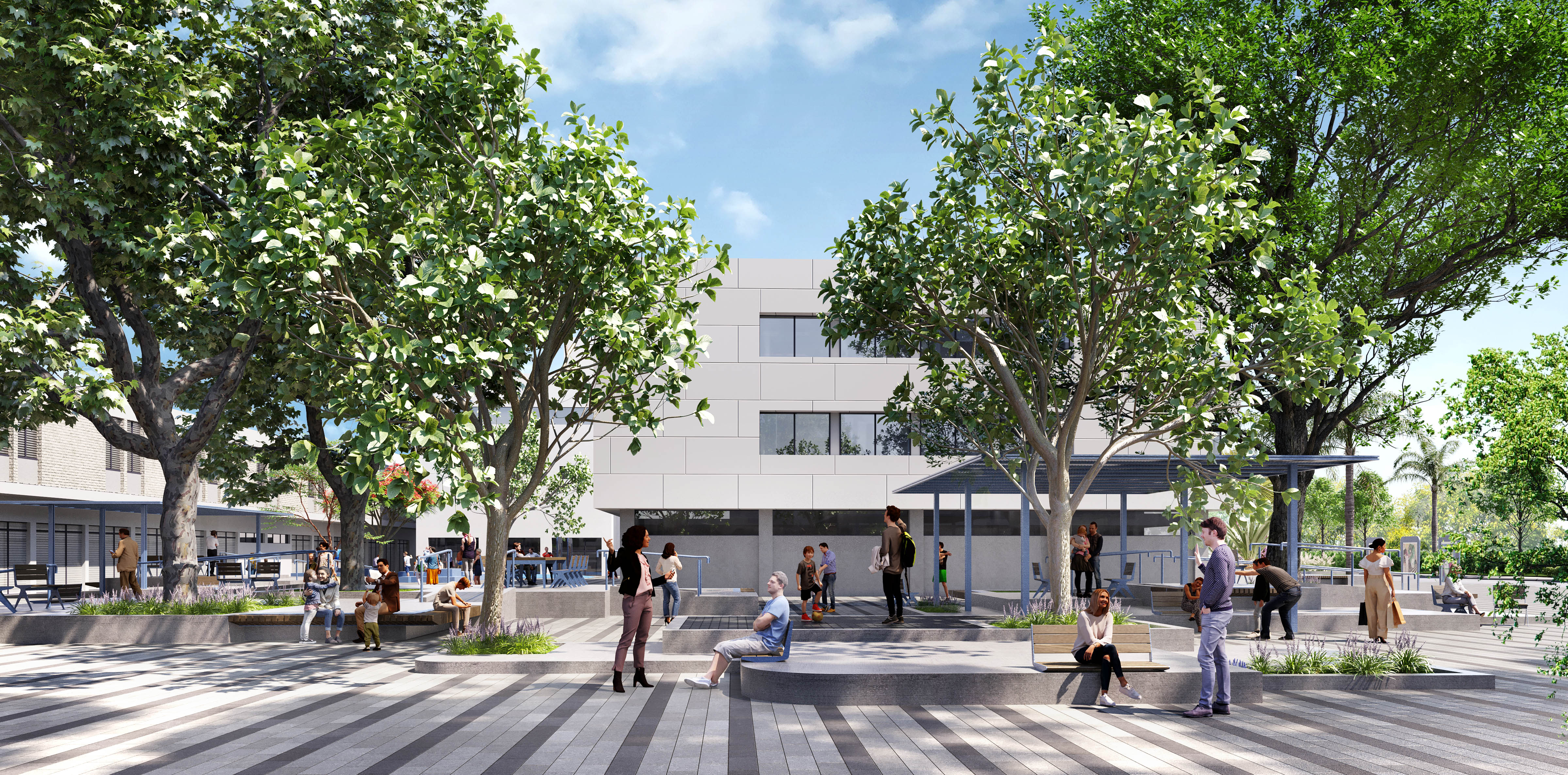 במסגרת העבודות, יונחו במקום במות רב מפלסיות משולבות עם איזורי ישיבה וצמחייה