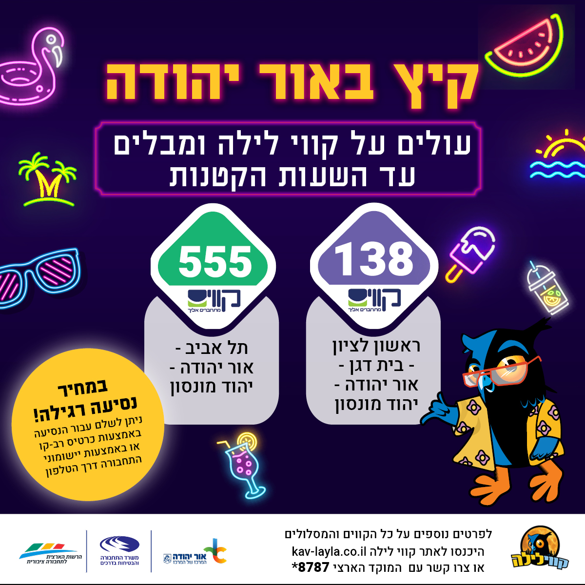 קווי בקיץ לילה באור יהודה. מידע טקסטואלי מתחת לתמונה