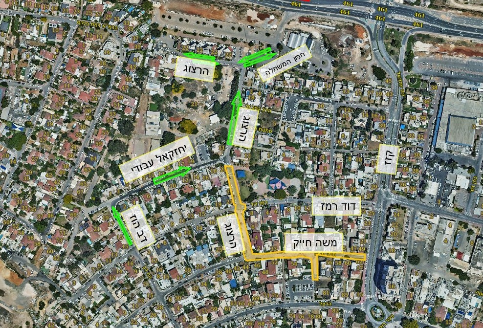 מפת השכונה עם עדכון על השינויים בהסדרי התנועה