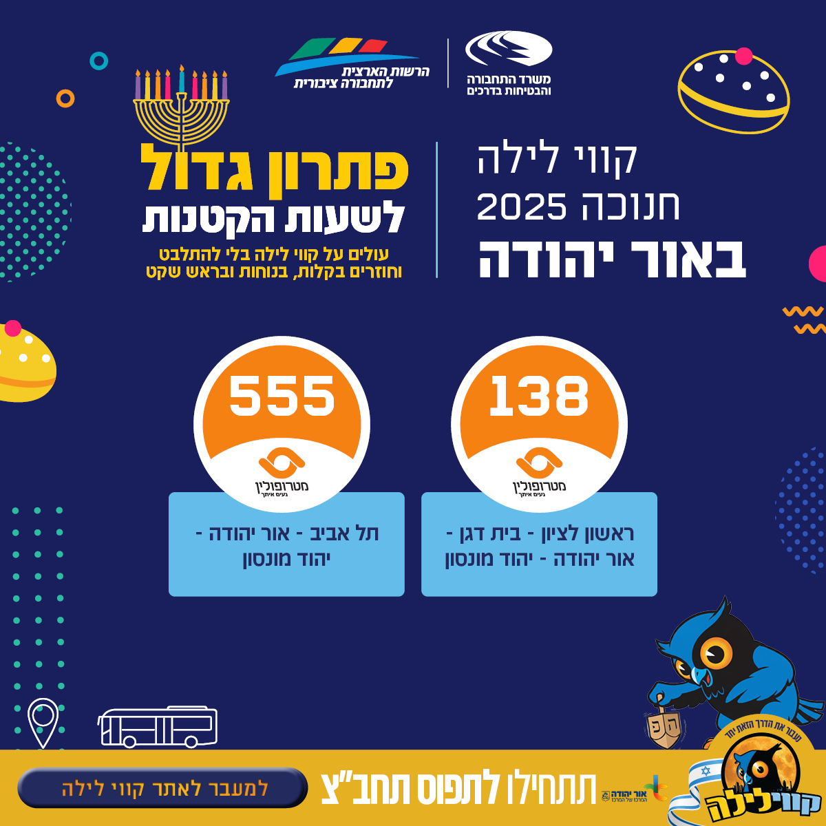 קווי לילה חנוכה 2025 באור יהודה