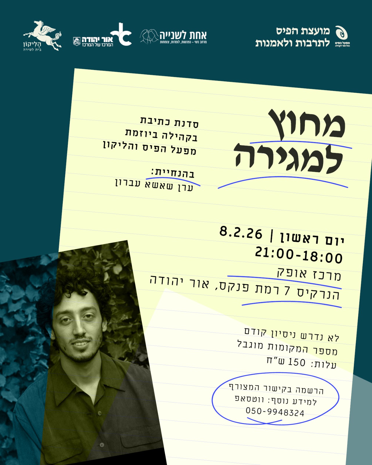 מחוץ למגירה סדנת כתיבה בקהילה ביוזמת מפעל הפיס והליקון בהנחיית ערן שאשא עברון