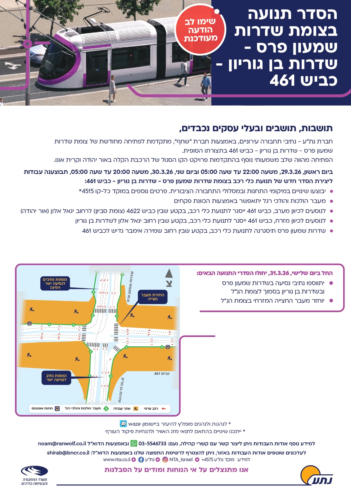 העבודות בצומת פרס 461 בן גוריון מגיעות לסיומן הלילה ומחר בלילה