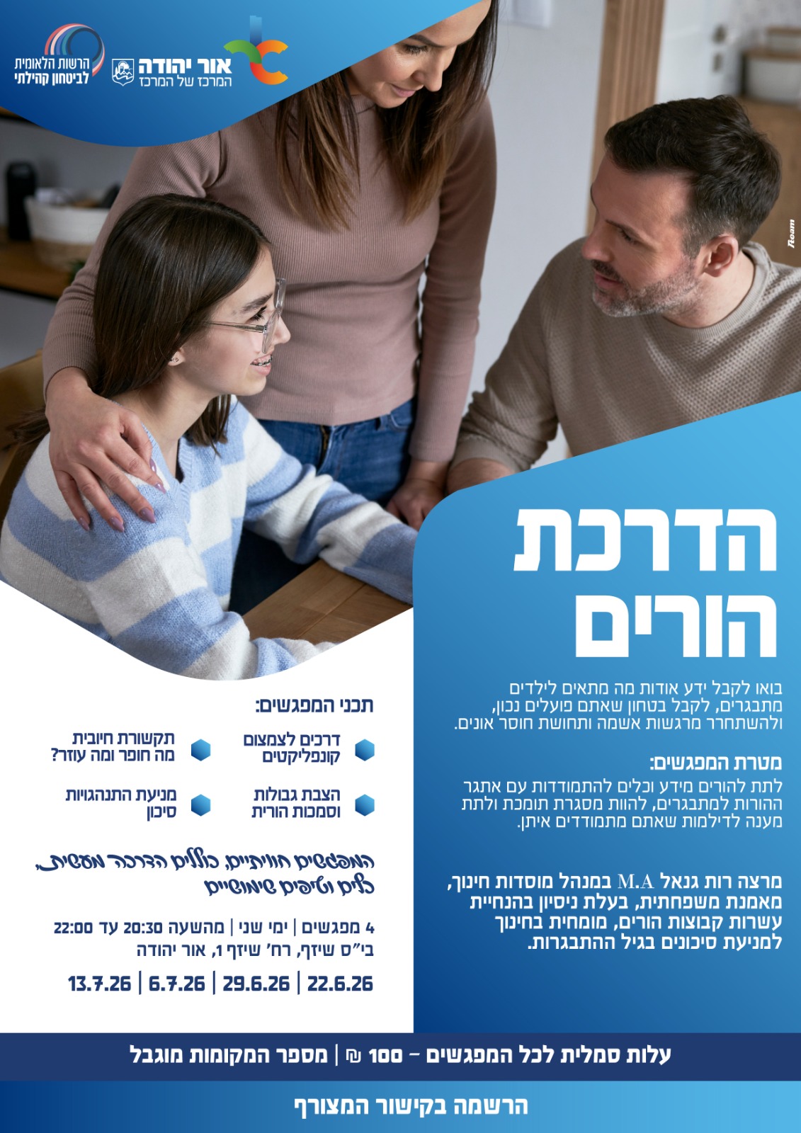 הדרכת הורים לילדים מתבגרים בבית ספר שיזף